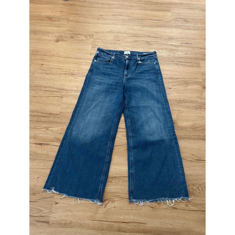 Citizens of Humanity Lyra Jeans Women 30 High Rise Wide Leg Raw Hem Blue Denim